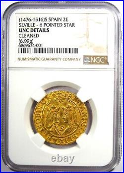 1476-1516 Spain Gold Ferdinand V & Isabel I 2 Excelentes Coin 2E NGC UNC (MS)