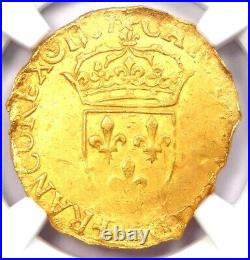 1567 France Gold Charles IX Ecu D'Or Gold Coin. NGC Uncirculated Detail (UNC MS)