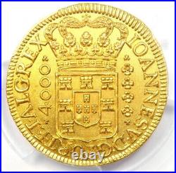 1719 Brazil Gold Joao V 4000 Reis Coin 4000R PCGS Uncirculated Detail (UNC MS)