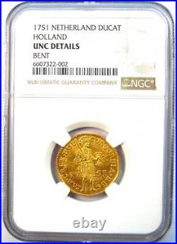 1751 Netherlands Holland Gold Ducat Coin 1D NGC Uncirculated Detail (UNC MS)