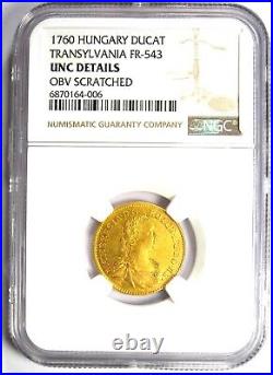 1760 Hungary Transylvania Gold Ducat Coin 1D NGC Uncirculated Detail UNC MS