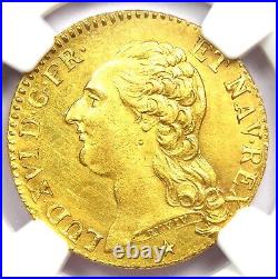 1786-W France Gold Louis XVI d'Or Coin 1 L'OR. NGC Uncirculated Detail (UNC MS)