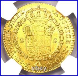 1800 Spain Charles IV 2 Escudos Gold Coin 2E NGC Uncirculated Detail (UNC MS)
