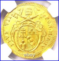 1803 Italy Papal States Gold Pius VII Doppia Coin NGC Uncirculated Detail UNC MS