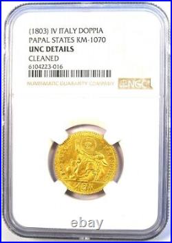 1803 Italy Papal States Gold Pius VII Doppia Coin NGC Uncirculated Detail UNC MS