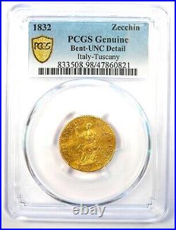 1832 Italy Tuscany Gold Zecchino Coin 1Z PCGS Uncirculated Detail (UNC MS)