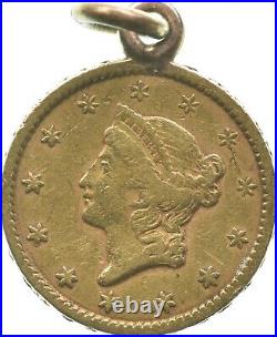 1840's 1850's $1 Liberty Head Gold Victorian Love Token Pendant/Charm 9853