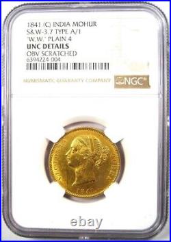 1841-C India Victoria Gold Mohur Coin Certified NGC Uncirculated Detail UNC MS