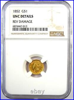 1852 Liberty Gold Dollar G$1 Coin Certified NGC Uncirculated Details (UNC MS)
