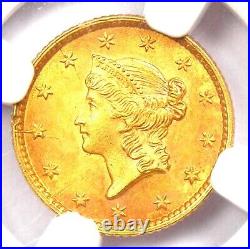 1853 Liberty Gold Dollar G$1 Coin Certified NGC Uncirculated Details (UNC MS)