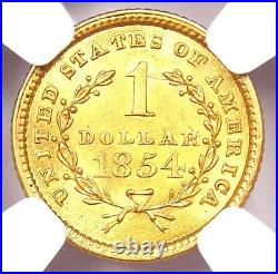 1854 Liberty Gold Dollar G$1 Coin Certified NGC Uncirculated Details (UNC MS)