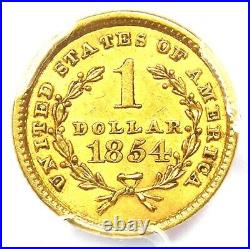 1854 Liberty Gold Dollar G$1 Coin Certified PCGS Uncirculated Details (UNC MS)