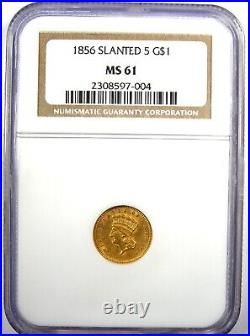 1856 Indian Gold Dollar G$1 Certified NGC MS61 (BU UNC) Rare Early Gold Coin