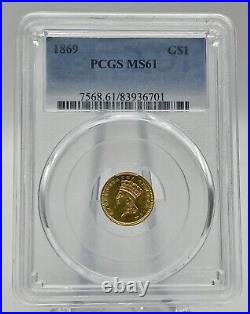 1869 $1 Gold Coin PCGS MS-61
