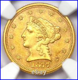 1877 Liberty Gold Quarter Eagle $2.50 Coin NGC Uncirculated Details (UNC MS)