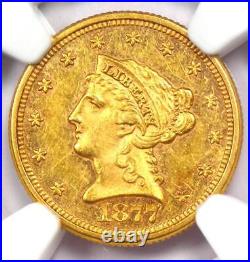 1877 Liberty Gold Quarter Eagle $2.50 Coin NGC Uncirculated Details (UNC MS)