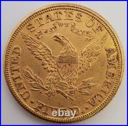 1881 P $5 Gold Liberty Head Pre33 Us Coin Half Eagle Au Almost Uncirculated