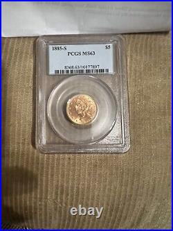 1885-s 5$ Liberty head Gold Coin. PCGS-ms63