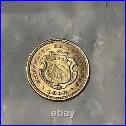 1900 Costa Rica 2 Colones Gold Coin, Uncirculated B03