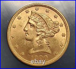 1900 P $5 Gold Liberty Half Eagle Us Pre33 Gold Coin Unc Uncirculated