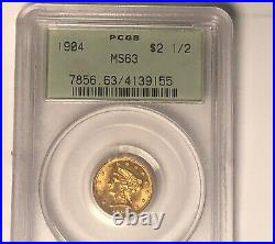 1904 $2.50 Quarter Gold Liberty Coin PCGS MS 63