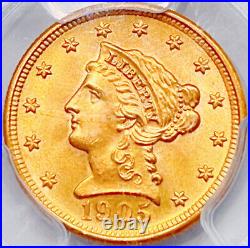 1905 $2.50 PCGS MS66 CAC Liberty Head Gold Quarter Eagle 424723