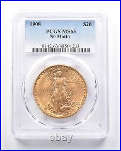 1908 $20 Saint-Gaudens Gold Double Eagle No Motto MS63 PCGS 6614