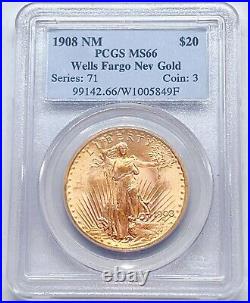 1908 NM $20 Gold St Gaudens PCGS MS66 Wells Fargo Double Eagle 05849F