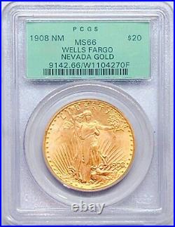 1908 NM $20 Saint Gaudens PCGS OGH MS66 Wells Fargo Gold Double Eagle 04270F