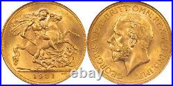 1911-1931 Gold Sovereign 7 Coin Mint Set, Uncirculated, Vintage Capital Holder