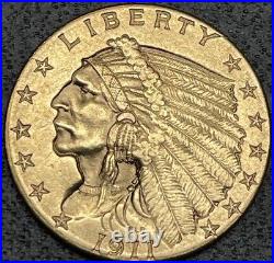 1911-P $2.50 Gold Indian Head Quarter Eagle Coin BU Details Uncirculated