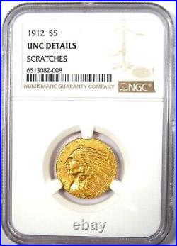 1912 Indian Gold Half Eagle $5 Coin Certified NGC Uncirculated Detail (UNC MS)