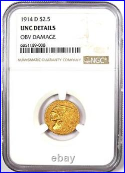 1914-D Indian Gold Quarter Eagle $2.50 Coin NGC Uncirculated Details (UNC MS)