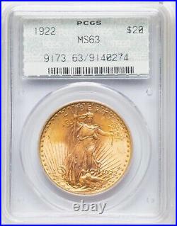 1922 $20 Gold Saint Gaudens PCGS Doily MS63 Double Eagle 140274