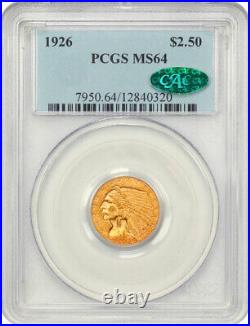 1926 $2.50 Gold Indian Head PCGS MS64 CAC Gold Quarter Eagle 840320