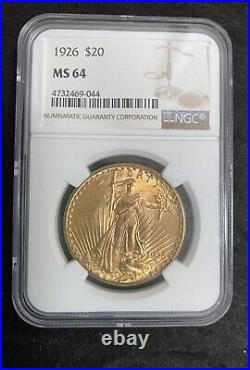 1926 NGC Certified MS 64 $20 Saint Gaudens Gold Double Eagle - Very Nice Coin