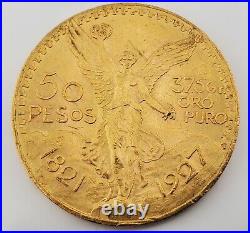 1927 Mexico 50 Peso Centenario Gold Coin Gem Bu Uncirculated
