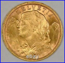 1935 Switzerland 20 Francs Helvetia Gold Coin Uncirculated