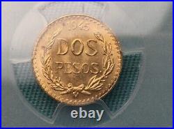 1945-Mo 2 Peso Gold Mexico Dos Pesos MS65 PCGS Gem Uncirculated Coin