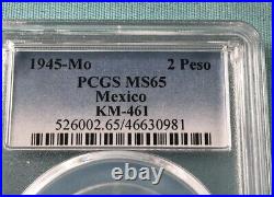 1945-Mo 2 Peso Gold Mexico Dos Pesos MS65 PCGS Gem Uncirculated Coin