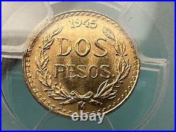1945-Mo 2 Peso Mexico Dos Pesos MS67 PCGS Uncirculated Gold Coin almost TOP POP