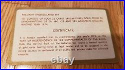 1974 RARE Brilliant Uncirculated 22K Gold 4 Coin Set Central Bank Bahamas RP-100