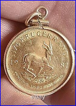 1981 1/4 Ounce Solid Gold Krugerrand Uncirculated With 14k Bezel