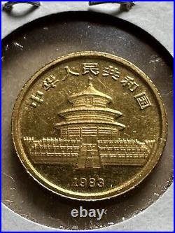 1983 5 Yuan China 1/20 Oz Gold Panda. Uncirculated. FIRST YEAR KEY DATE
