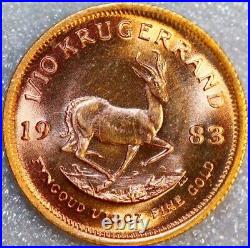 1983 South Africa Krugerrand 1/10 Oz Fine Gold Coin BU UNCIRCULATED