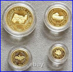 1986 Gold Australia Proof Nugget 4 Coins 1.85 Ozs Set In Box & Coa