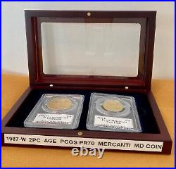 1987 2-coin Set Gold Eagle 1987-w $50 & 1987-p $25 Pcgs Pr70- Signed By Mercanti