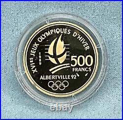 1989 FRANCE GOLD Coin 500 Francs Olympics ALPINE SKIING PROOF in Capsule