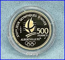 1989 FRANCE GOLD Coin 500 Francs Olympics ALPINE SKIING PROOF in Capsule