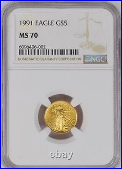 1991 $5 1/10 oz NGC MS70 Gold Eagle 406002